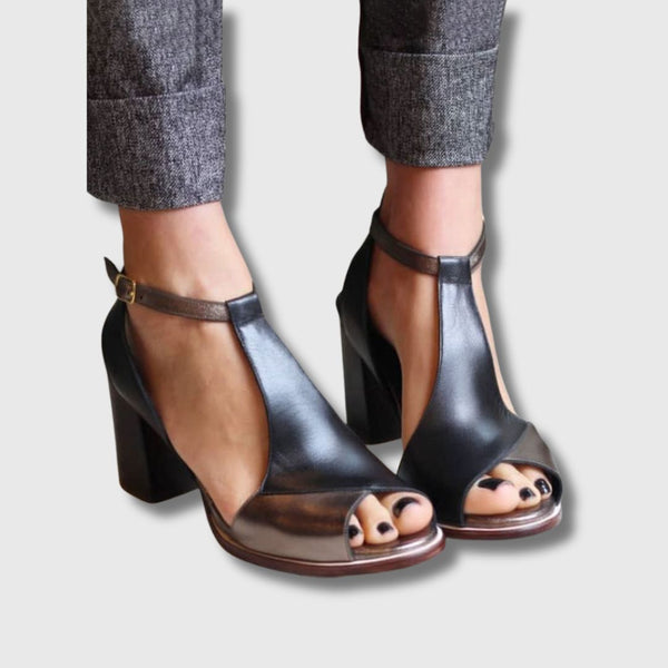 Anyao™ | Sandales à Talons et Bout Ouvert en Patchwork Noir pour femme